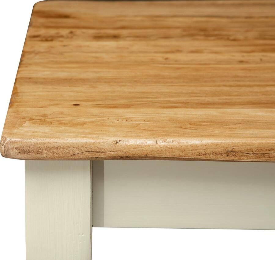 BISCOTTINI Keuken Tafel Eetkamertafel Massief Lindenhout Antiek Witte Structuur + Natuurlijke Top Tafel Met Lade 120x80x80 cm