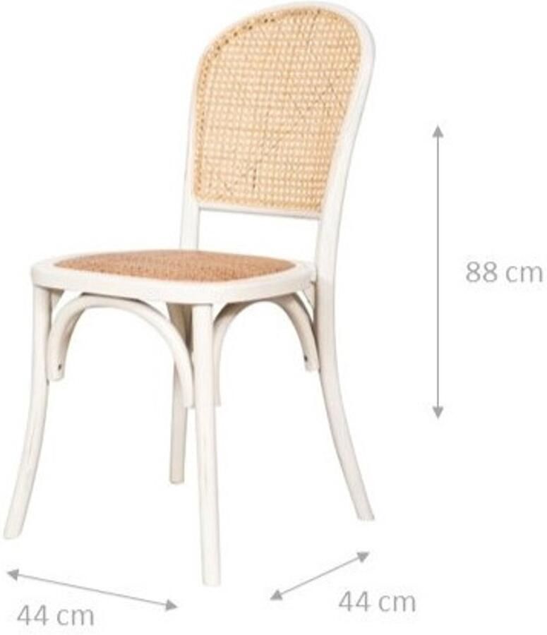 BISCOTTINI Keukenstoel Eetkamerstoel Massief essenhout en rotan Antiek Wit Afwerking Houten Bistrostoel 42x50x89 cm