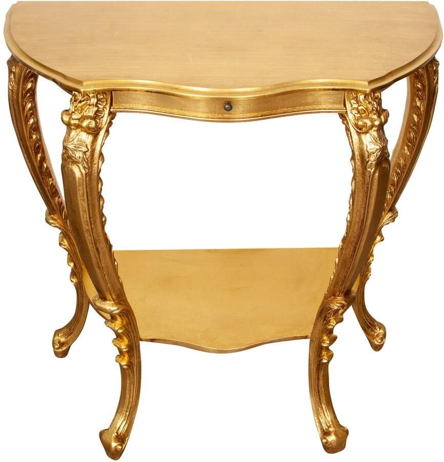 BISCOTTINI Klein Console Tafel ART Houten Wandtafel met 2 legplanken en 1 lade Handgemaakte Haltafel Bladgoud Afwerking Sidetable 87x38x84 cm