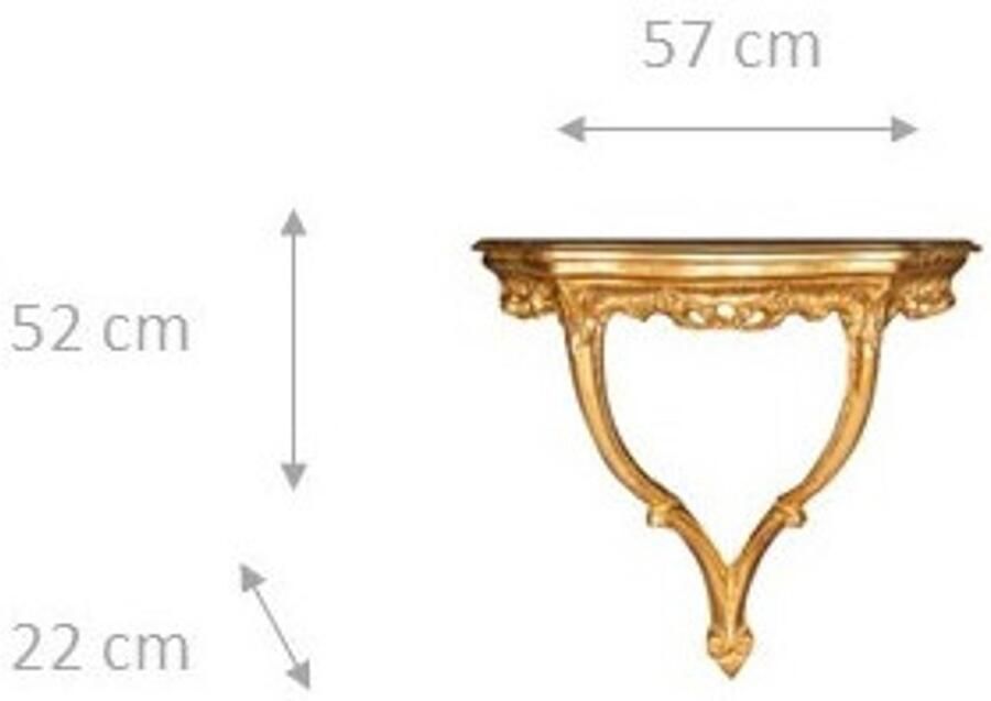 BISCOTTINI Klein Console Tafel HARMONIE II Houten Handgemaakte Wandtafel Sidetable Bladgoud Afwerking 57x22x52 voor hal woonkamer kantoor