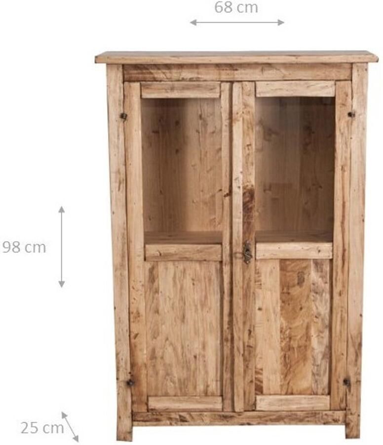 BISCOTTINI Kleine Vitrinekast NINA Boekenkasten Massief lindehout Natuurlijke Afwerking 68x25x98 cm Staande Showcase Made in Italy