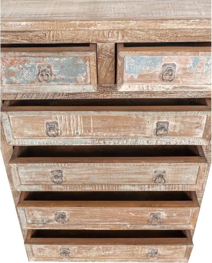 BISCOTTINI Ladekast met 6 laden ECO RUSTIEK Dressoir Massief Gerecycled Hout Antieke Afwerking 80x38x106 cm Handgemaakte Kast
