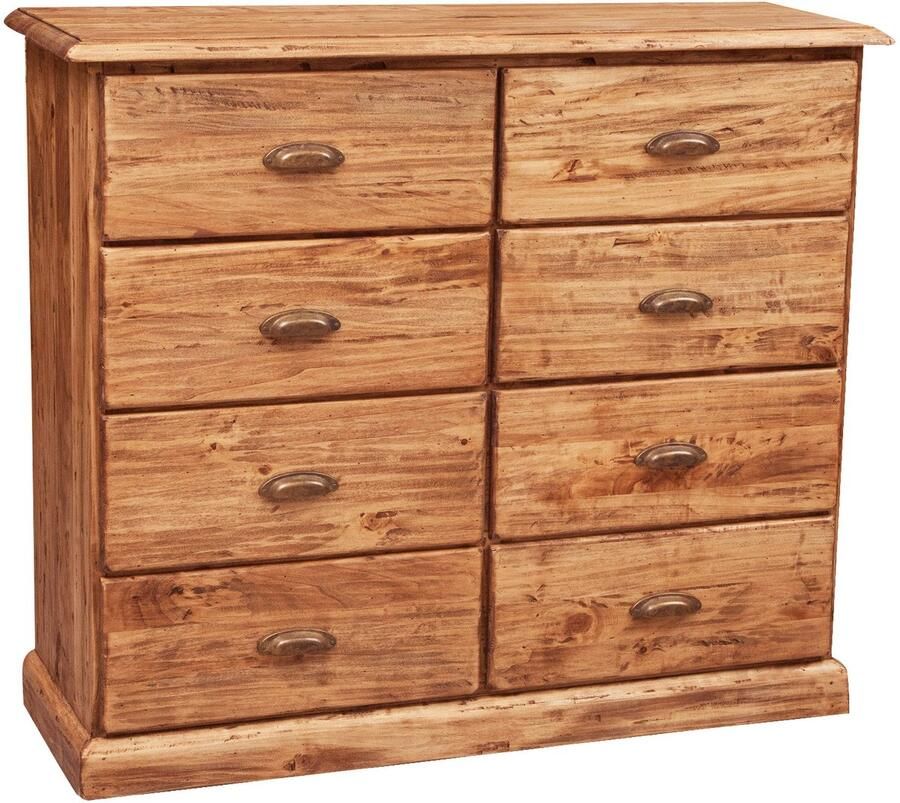 BISCOTTINI Ladekast met 8 laden COUNTRY II Dressoir Massief Lindehout Natuurlijke Afwerking 116x41x100 cm Handgemaakte Kast Made in Italy