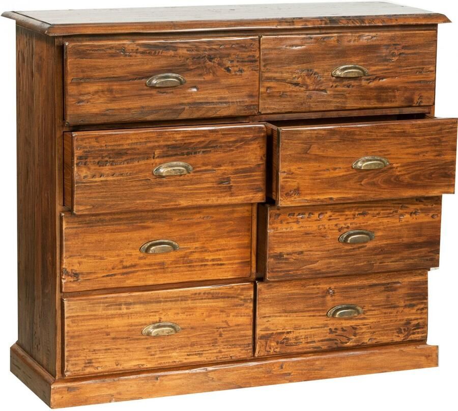 BISCOTTINI Ladekast met 8 laden COUNTRY II Dressoir Massief Lindehout Walnoot Afwerking 116x41x100 cm Handgemaakte Kast Made in Italy