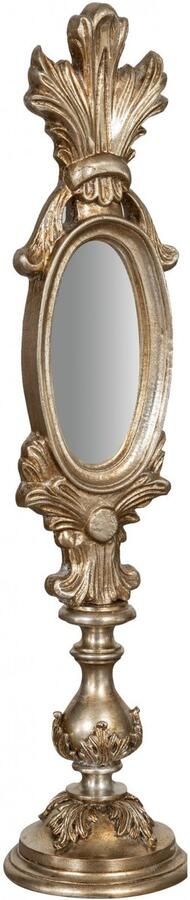 BISCOTTINI Make-up spiegel staand in barok stijl Vrijstaande Kaptafel spiegel Antiek Zilveren Blad Afwerking 17x17x74cm