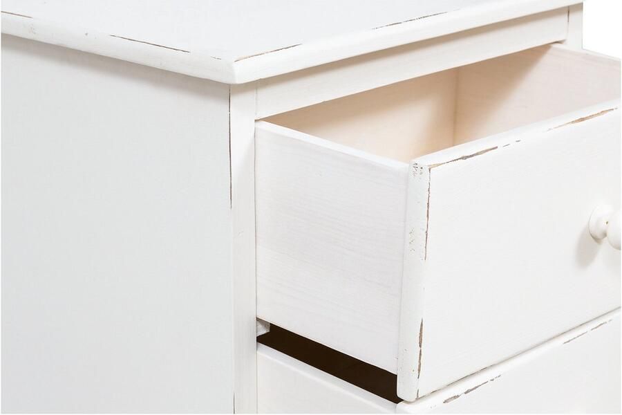 BISCOTTINI Nachtkastje BASIS II- Klein Ladekast met Massief Lindehout Handgemaakt met 3 Laden Antiek Wit Kast Rustieke stijl 50x35x75 cm