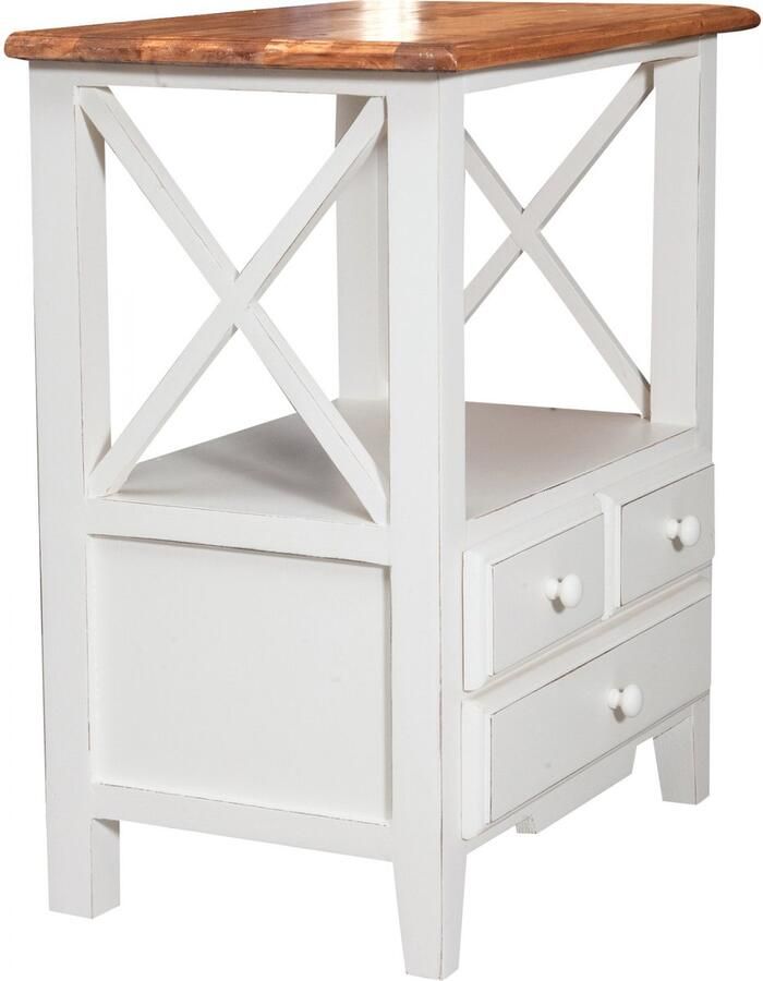 BISCOTTINI Nachtkastje COUNTRY- Klein Ladekast met Massief Lindehout Handgemaakt met 2 Laden Antiek Wit + Natuurlijke Top Kast Landelijke stijl