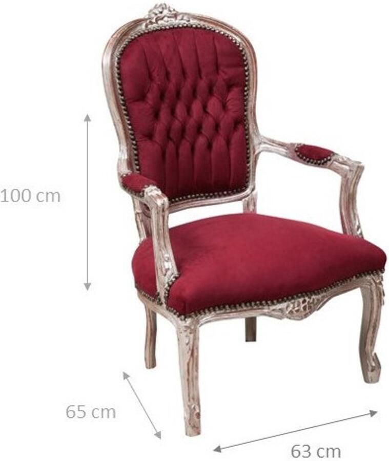 BISCOTTINI Relaxstoel Fauteuil In Lodewijk XVI-Stijl Eetkamerstoel met Armleuning Massief Beukenhout Bordeaux Elegance- Lounge Chair-63x65x100cm
