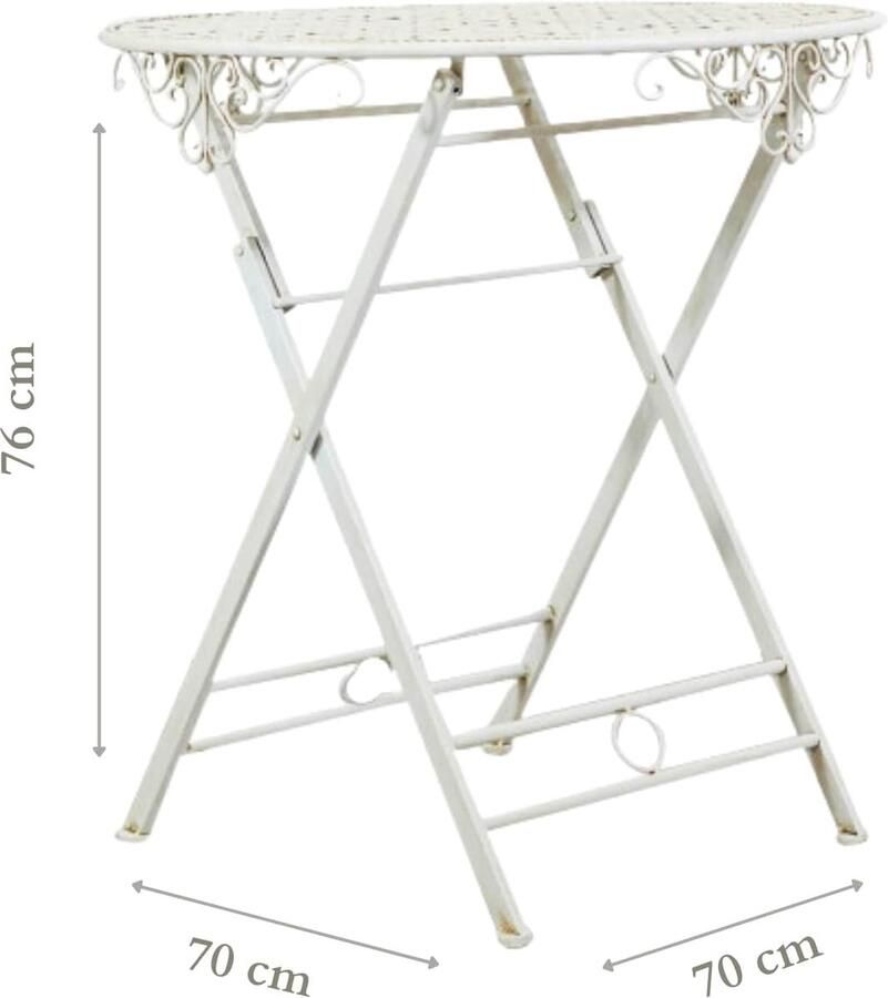 BISCOTTINI Ronde bistrotafel Opvouwbare Tuintafel in Shabby Chic Stijl Antiek Witte Afwerking 70x70x76cm