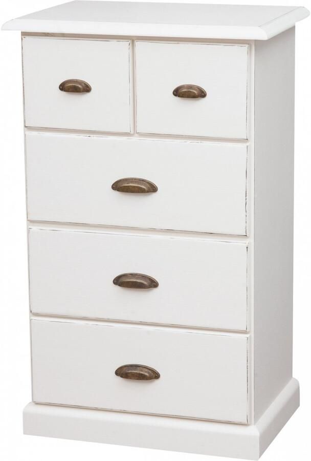 BISCOTTINI Smalle Ladekast met 5 Laden LANDELIJKE II Handgemaakte Dressoir Massief Lindehout Antiek Wit 63x41x100 cm Opbergkasten