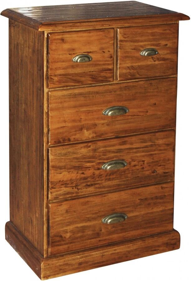 BISCOTTINI Smalle Ladekast met 5 Laden LANDELIJKE II Handgemaakte Dressoir Massief Lindehout Walnoot Afwerking 63x41x100 cm Opbergkasten