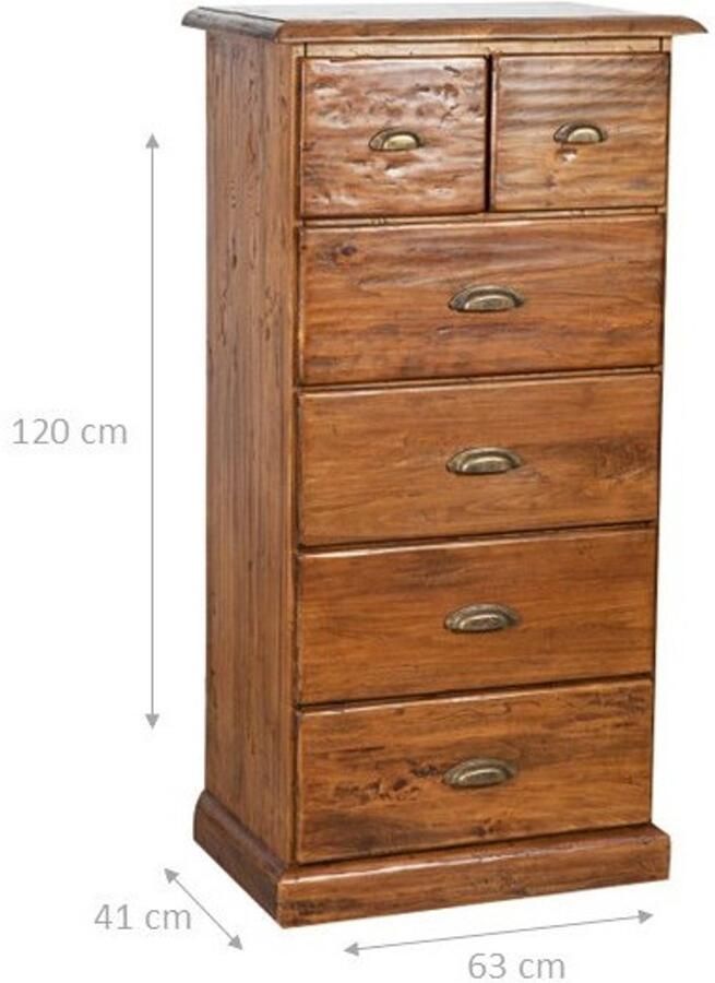 BISCOTTINI Smalle Ladekast met 6 Laden LANDELIJKE Handgemaakte Dressoir Massief Lindehout Walnoot Afwerking 63x41x120 Nachtkastje Opbergkasten