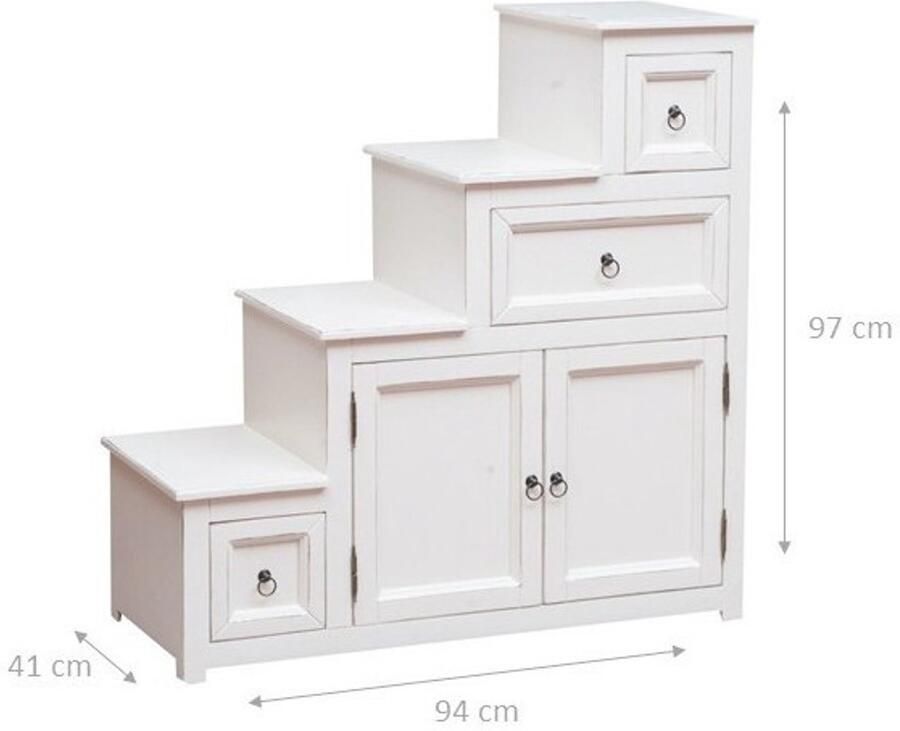 BISCOTTINI Trapvormige Ladekast met 3 Laden en 2 Deuren COUNTRY III Handgemaakte Slaapkamer Kledingkast Massief Lindehout Antiek Wit