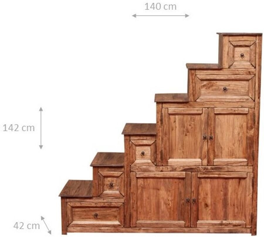 BISCOTTINI Trapvormige Ladekast met 5 Laden en 4 Deuren COUNTRY Handgemaakte Slaapkamer Kledingkast Massief Lindehout Natuurlijke Afwerking