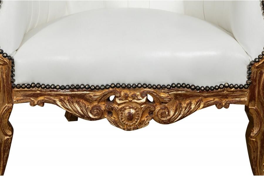 BISCOTTINI Troon Fauteuil Stijl Louis XVI Massief Beukenhout Wit Antieke Gouden 95x90x185 cm Elegante Schilderachtige Stoel Relaxfauteuil