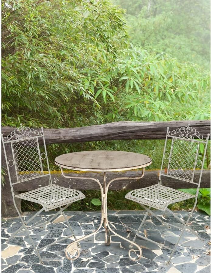 BISCOTTINI Tuinstoel ART NOVEAU Bistro Stoel Smeedijzer Antiek Witte Afwerking- Inklapbare Stoel Voor Buiten-41X49X96 cm-voor Balkon Terras Tuin