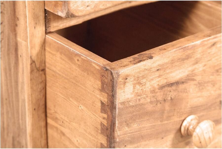 BISCOTTINI Tv-meubel RUSTIEK TV Kast van Massief Lindehout Handgemaakt met 2 Legplanken en 4 Laden Natuurlijke Afwerking- 129x40x60 cm