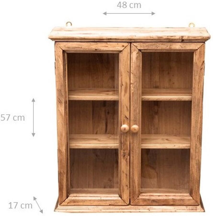 BISCOTTINI Vitrinekast Hangend Wandvitrine Massief Lindehout Natuurlijke Afwerking Staande Hangende Showcase 48x17x57 cm Landelijke Stijl