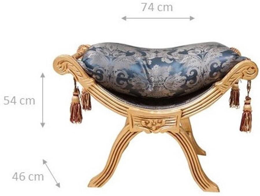 BISCOTTINI Voetenbank met Damaststof Poef voor Woonkamer Slaapkamer Massief Beukenhout Schoenenbank Damast Blauwe Woonkamer kruk 74X46X54 cm