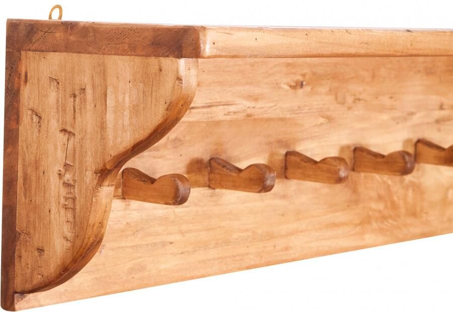 BISCOTTINI Wandkapstok COUNTRY III Wandplank 10 Haken van Massief Lindehout Landelijke Muur Kapstok Natuurlijke Afwerking 157x22x25 -Handgemaakt