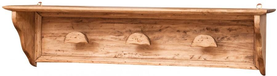 BISCOTTINI Wandkapstok COUNTRY Wandplank 3 Haken van Massief Lindehout Landelijke Muur Kapstok Natuurlijke Afwerking 100x22x25 5cm- Handgemaakt