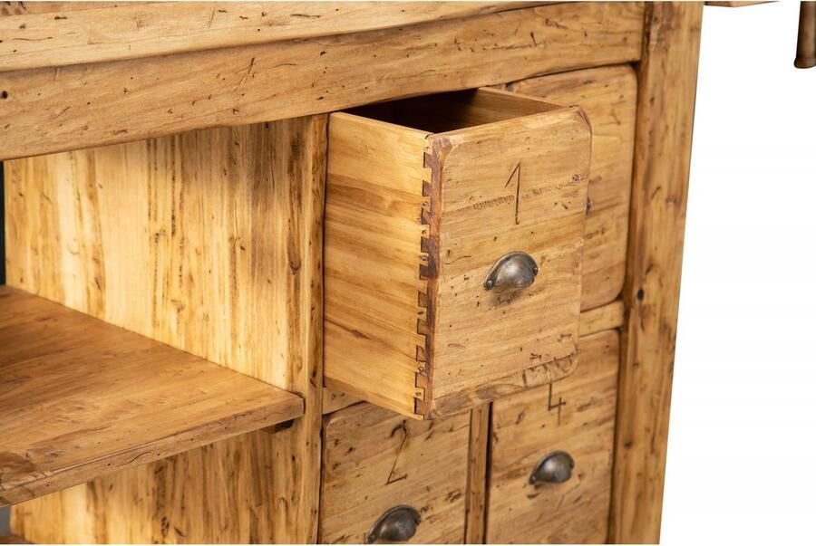 BISCOTTINI Werkbank Werktafel Massief Lindenhout Natuurlijke Afwerking Hoge Tafel 184x92x74 cm Voor Atelier Of Keuken