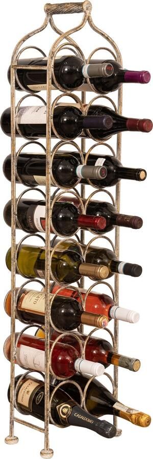 BISCOTTINI Wijnrek Flessenrek Handgemaakt Smeedijzer Antiek Wit Staande Flessenhouder voor 16 Flessen 25x15x105 cm voor keukens bars