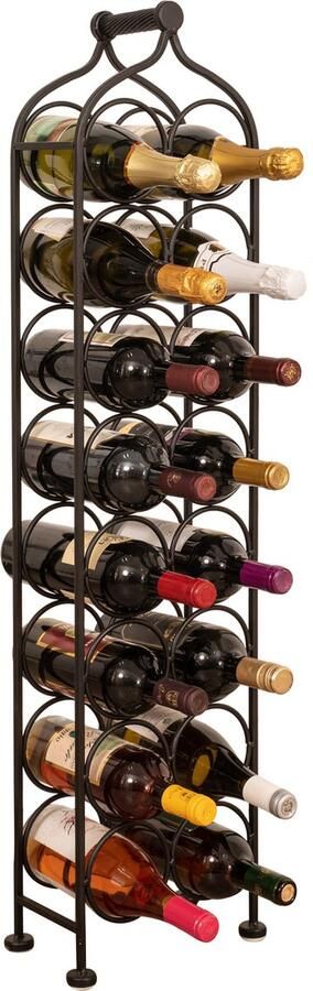 BISCOTTINI Wijnrek Flessenrek Handgemaakt Smeedijzer Antiek Zwart Staande Flessenhouder voor 16 Flessen -25x15x105cm-voor keukens restaurants