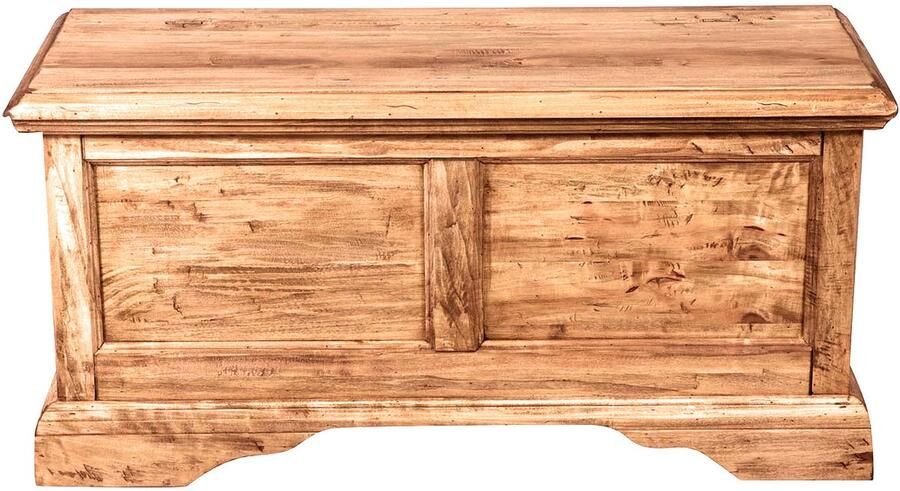 BISCOTTINI Zitbank Met Opbergruimte COUNTRY Massief Lindehout Natuurlijke Afwerking Kist Met Deksel Dekenkist- 100x38x48 cm Rustieke stijl