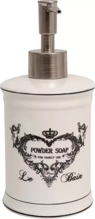 BISCOTTINI copy of Gedecoreerde dispenser voor vloeibare zeep in wit porselein Powder Soap L8 5xPR8 5xH18 cm