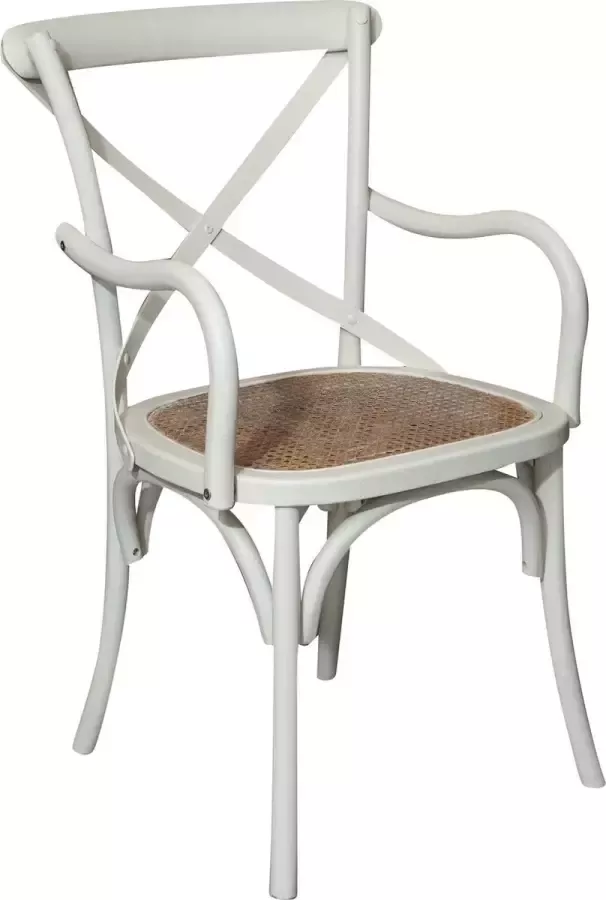 BISCOTTINI copy of Thonet stoel in massief essen met antiek witte afwerking en Vienna rieten zitting L50xPR43xH89 cm