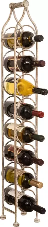 BISCOTTINI Wijnrek Flessenrek Staande Flessenhouder voor 8 Flessen Handgemaakt smeedijzer Antiek Wit 15x16x105 cm Wijnaccessoires