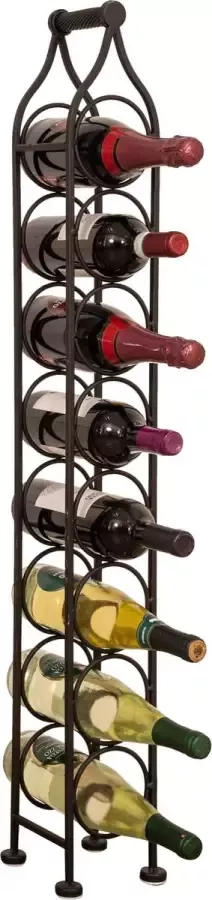 BISCOTTINI Wijnrek Flessenrek Staande Flessenhouder voor 8 Flessen Handgemaakt smeedijzer Antiek zwart 15x16x105 cm Wijnaccessoires