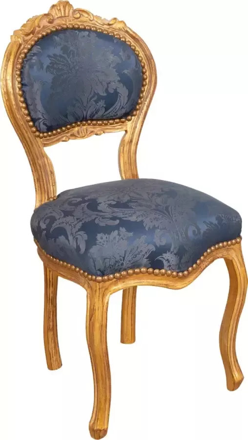 BISCOTTINI Franse Lodewijk XVI stijl fauteuil in massief antiek goud en blauw beukenhout