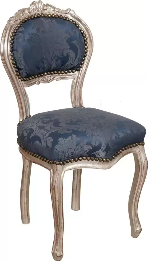 BISCOTTINI Franse Louis XVI stijl fauteuil in massief beukenhout zilver en blauwe afwerking
