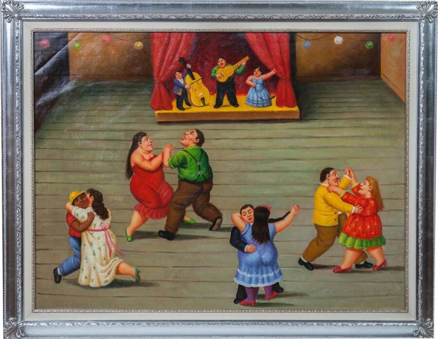 BISCOTTINI Handgeschilderd olieverf op doek met houten frame in bladzilver DANCERS BOTERO 140