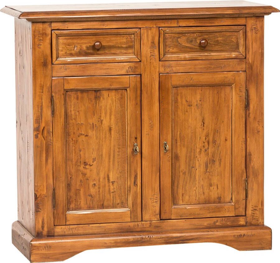 BISCOTTINI Landelijk dressoir in massief lindehouten noten afwerking L110xPR45xH103 cm. Gemaakt in Italië