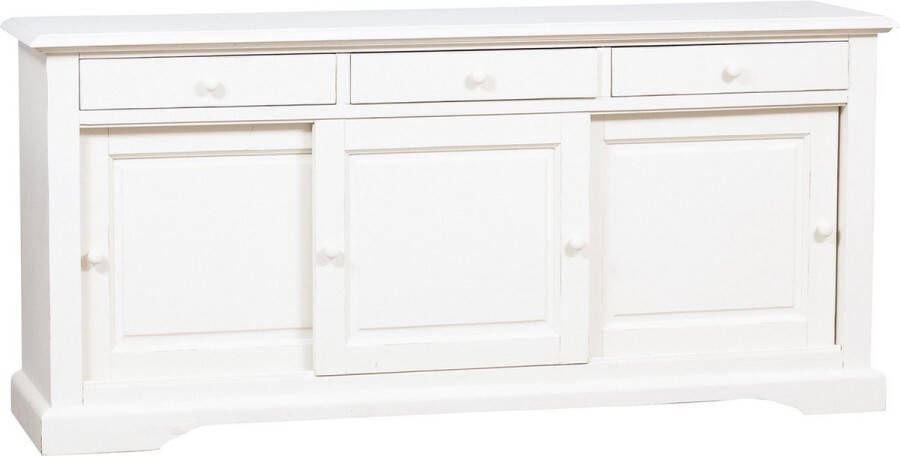 BISCOTTINI Landelijk dressoir van massief lindehout met antiek witte afwerking 197x50x91 cm. Gemaakt in Italië