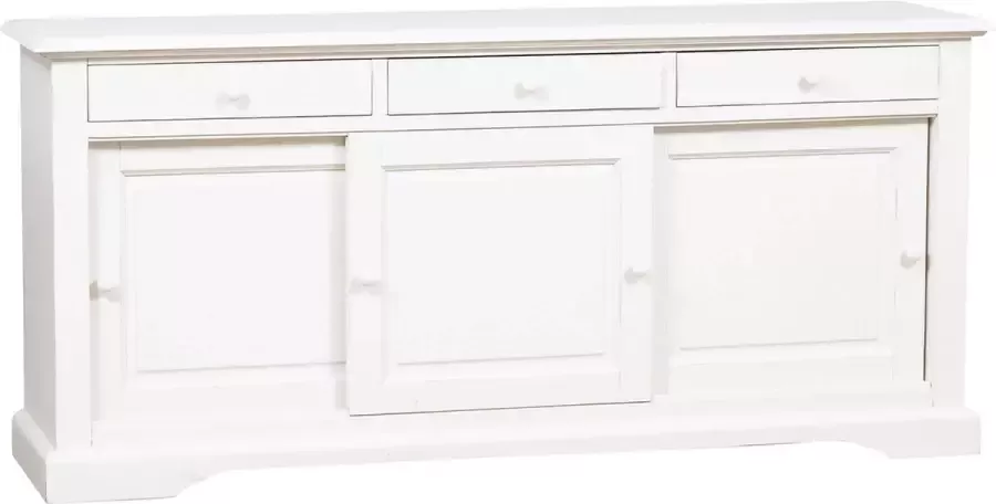 BISCOTTINI Landelijk dressoir van massief lindehout met antiek witte afwerking 197x50x91 cm. Gemaakt in Italië