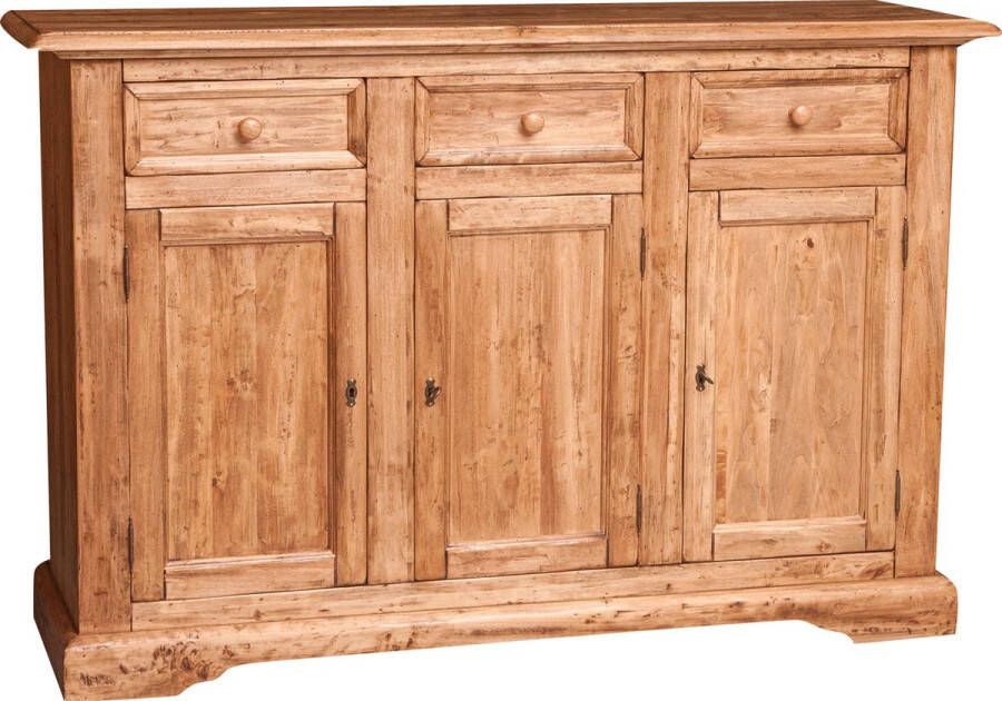 BISCOTTINI Landelijk dressoir van massief lindenhout met natuurlijke afwerking L156xPR45xH103 cm. Gemaakt in Italië