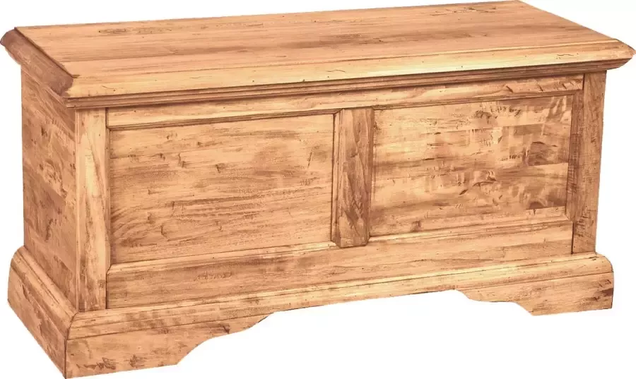 BISCOTTINI Zitbank Met Opbergruimte COUNTRY Massief Lindehout Natuurlijke Afwerking Kist Met Deksel Dekenkist- 100x38x48 cm Rustieke stijl - Foto 2