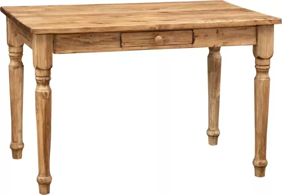 BISCOTTINI Keuken Tafel Eetkamertafel Massief Lindenhout Natuurlijke Afwerking Tafel Met Lade 120x80x80 cm