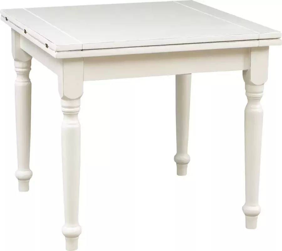 BISCOTTINI Landelijke uitschuifbare tafel in massief lindehout met antiek witte afwerking L90xPR90xH80 cm. Gemaakt in Italië