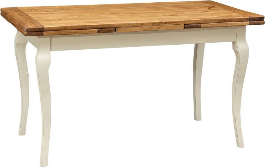 BISCOTTINI Landelijke uitschuifbare tafel in massief lindehout met verouderde witte structuur en natuurlijk blad L250xPR100xH80 cm. Gemaakt