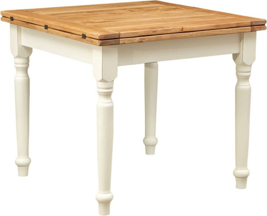 BISCOTTINI Landelijke uitschuifbare tafel in massief lindenhout verouderde witte structuur natuurlijk blad L90xPR90xH80 cm. Gemaakt in It