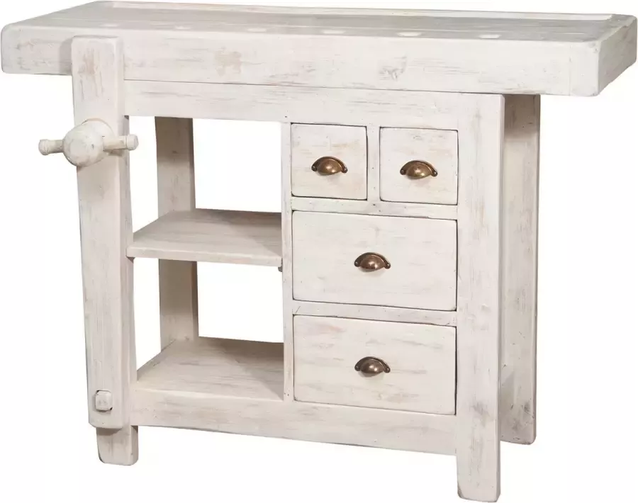 BISCOTTINI Landelijke werkbank in massief lindehout met antiek witte afwerking L116xPR63xH90 cm. Gemaakt in Italië