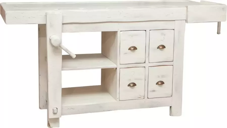 BISCOTTINI Landelijke werkbank in massief lindehout met antiek witte afwerking L184xPR74xH92 cm. Gemaakt in Italië