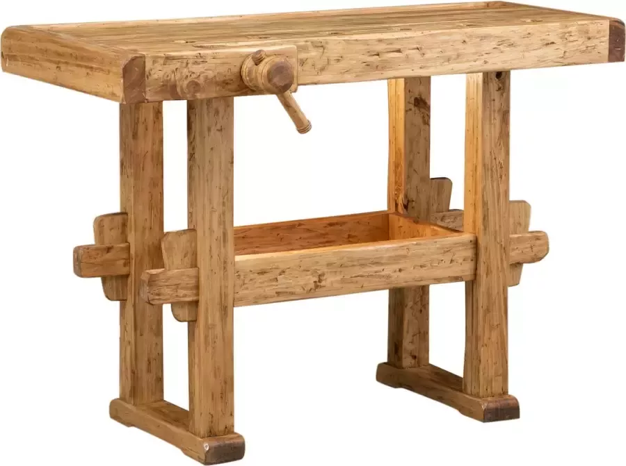 BISCOTTINI Landelijke werkbank in massief lindehout natuurlijke afwerking L126xPR69xH90 cm. Gemaakt in Italië