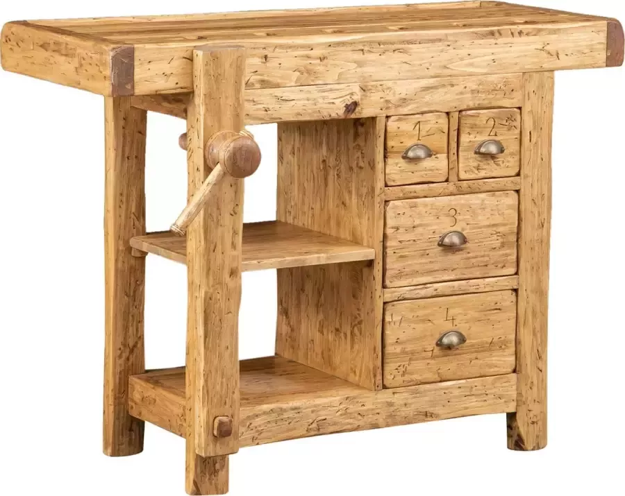 BISCOTTINI Landelijke werkbank in massief lindenhout natuurlijke afwerking Made in Italy
