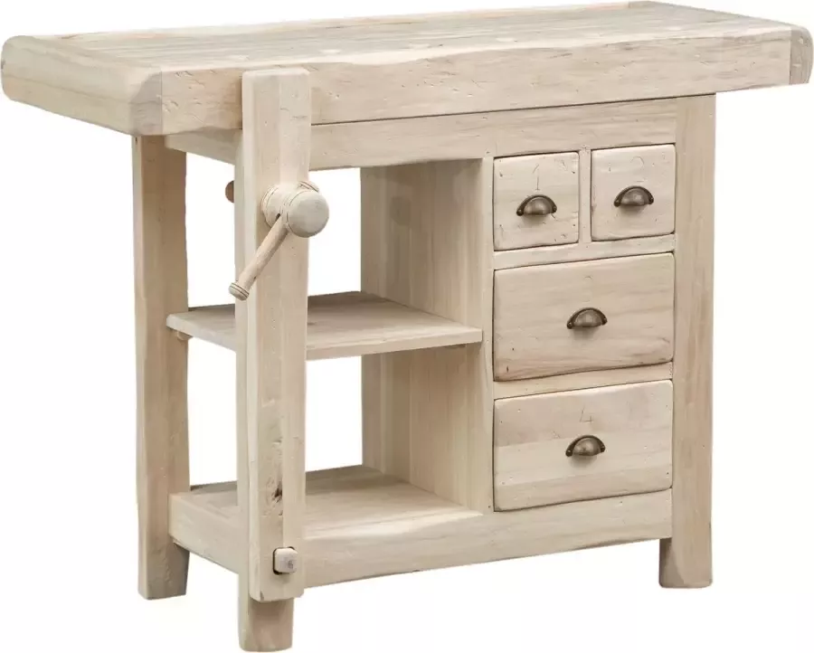BISCOTTINI Landelijke werkbank in massief ruw lindehout L116xPR63xH90 cm. Gemaakt in Italië